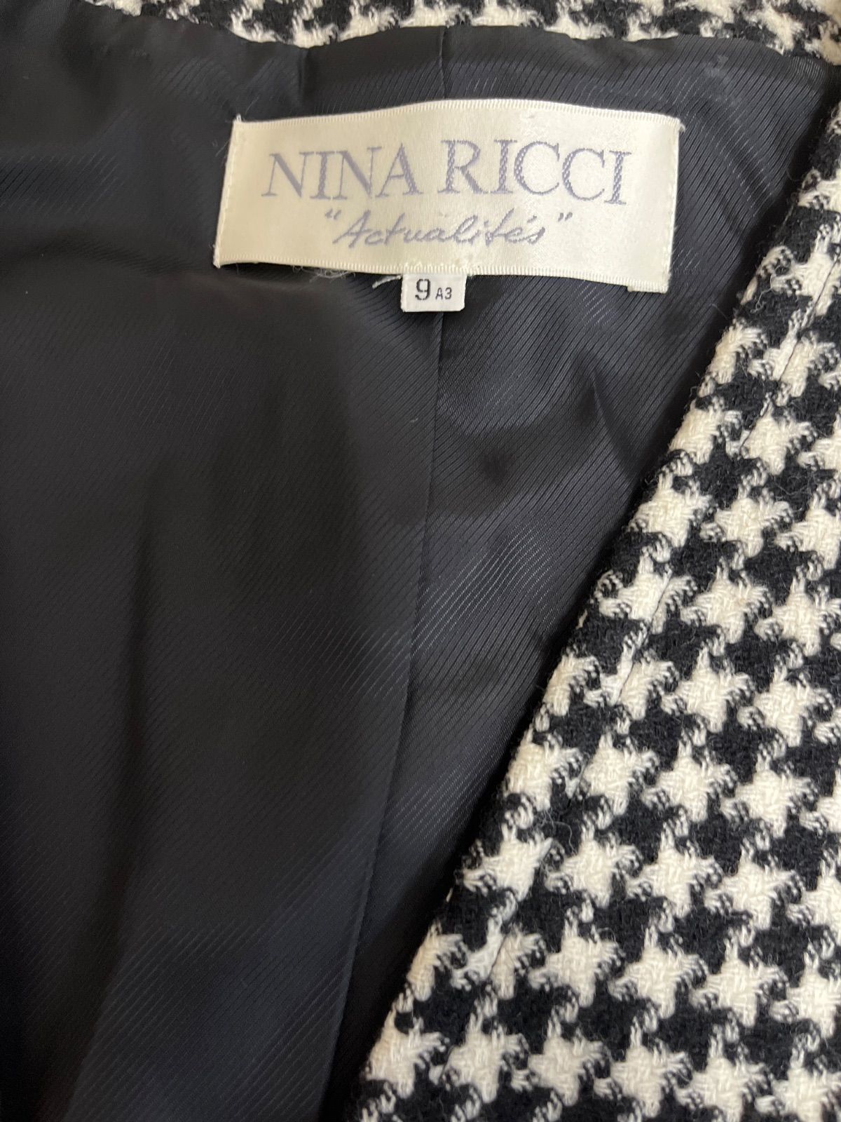 Z1616【美品】NINA RICCI ニナリッチ 千鳥格子柄 ノーカラージャケット