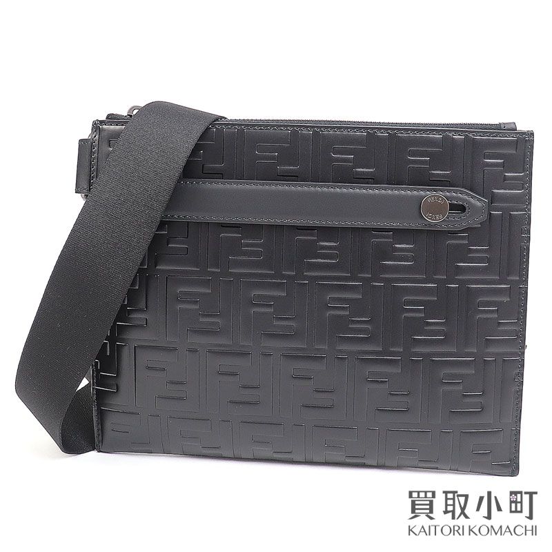 フェンディ ショルダーバッグ レザー×キャンバス FF柄 FFロゴ 黒 フェンディ FFレザー メッセンジャーバッグ ブラック FFモチーフ
