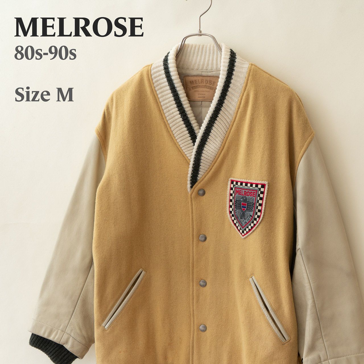 80?90s 日本製 MELROSE ヴィンテージ スタジャン M｜ウール×牛革レザー