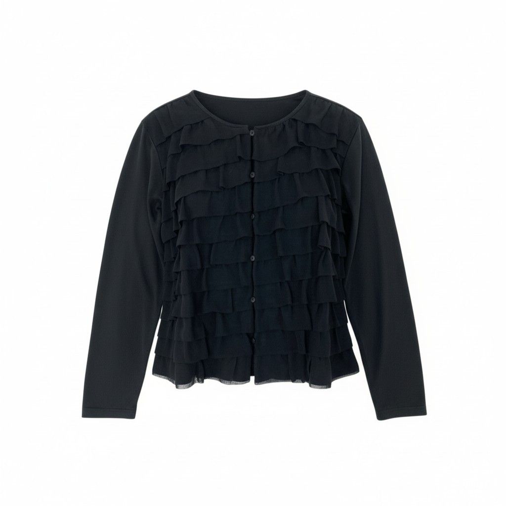 美品　トクコプルミエヴォル 　部分レース裾3段フリル　カーディガン 美品 トクコプルミエヴォル 部分レース裾3段フリル カーディガン 美品