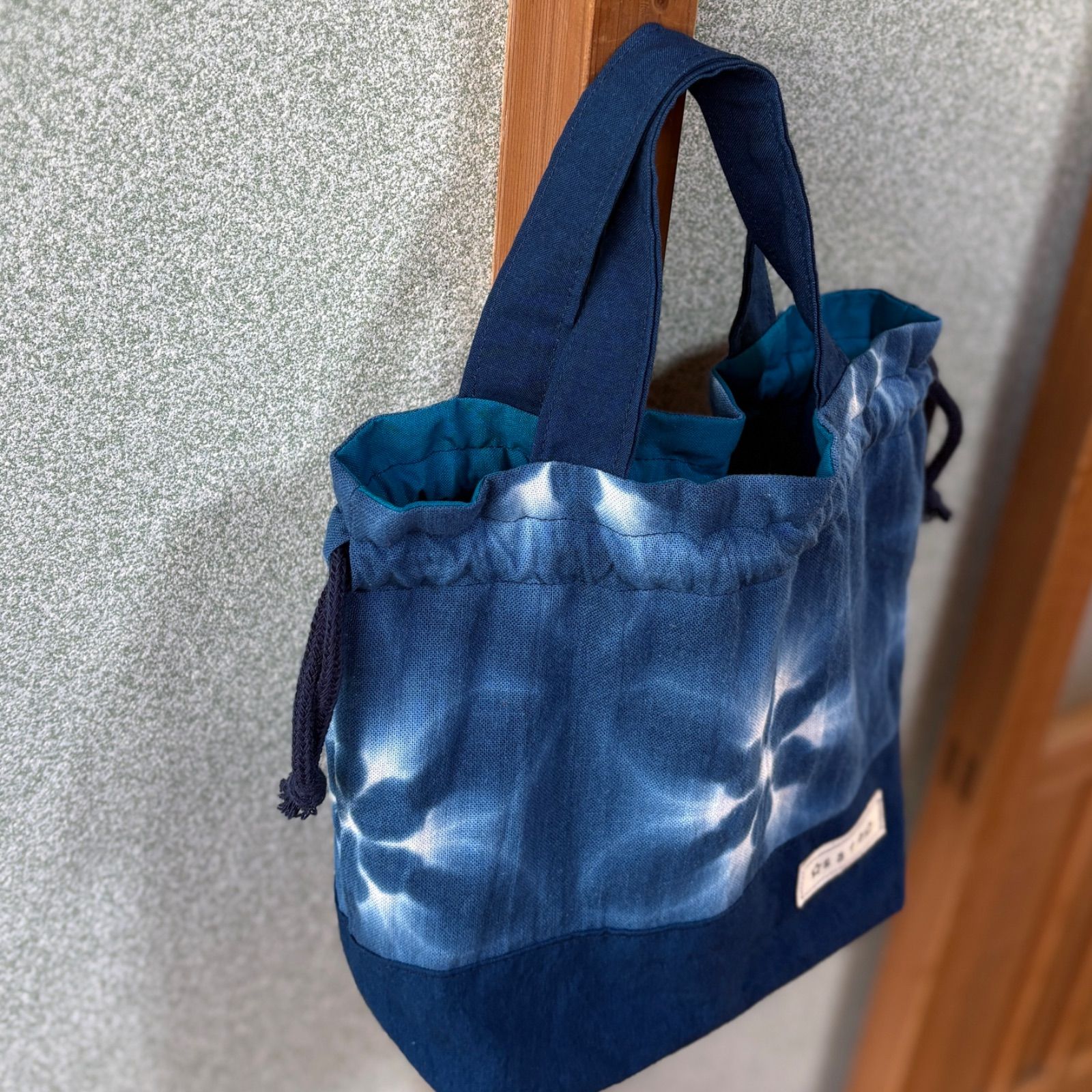 s40【sato】藍染 ＆ ハンドメイド 巾着ポーチ 巾着バッグ お弁当入れ