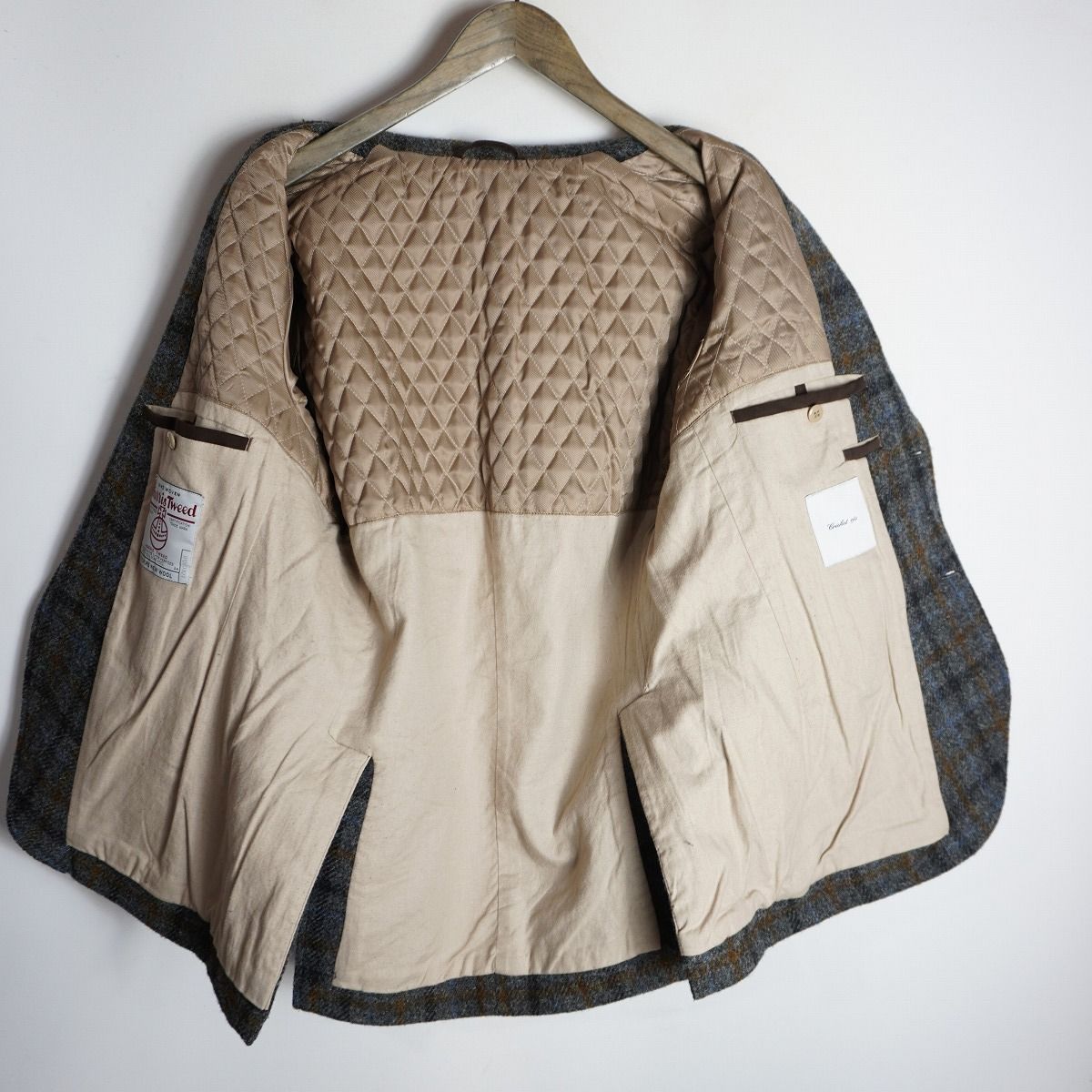 美品 ハリスツイード テーラードジャケット キルティング エルボーパッチ くるみ 美品 CLICKET 1960 クリケット HARRIS TWEED ハリスツイード