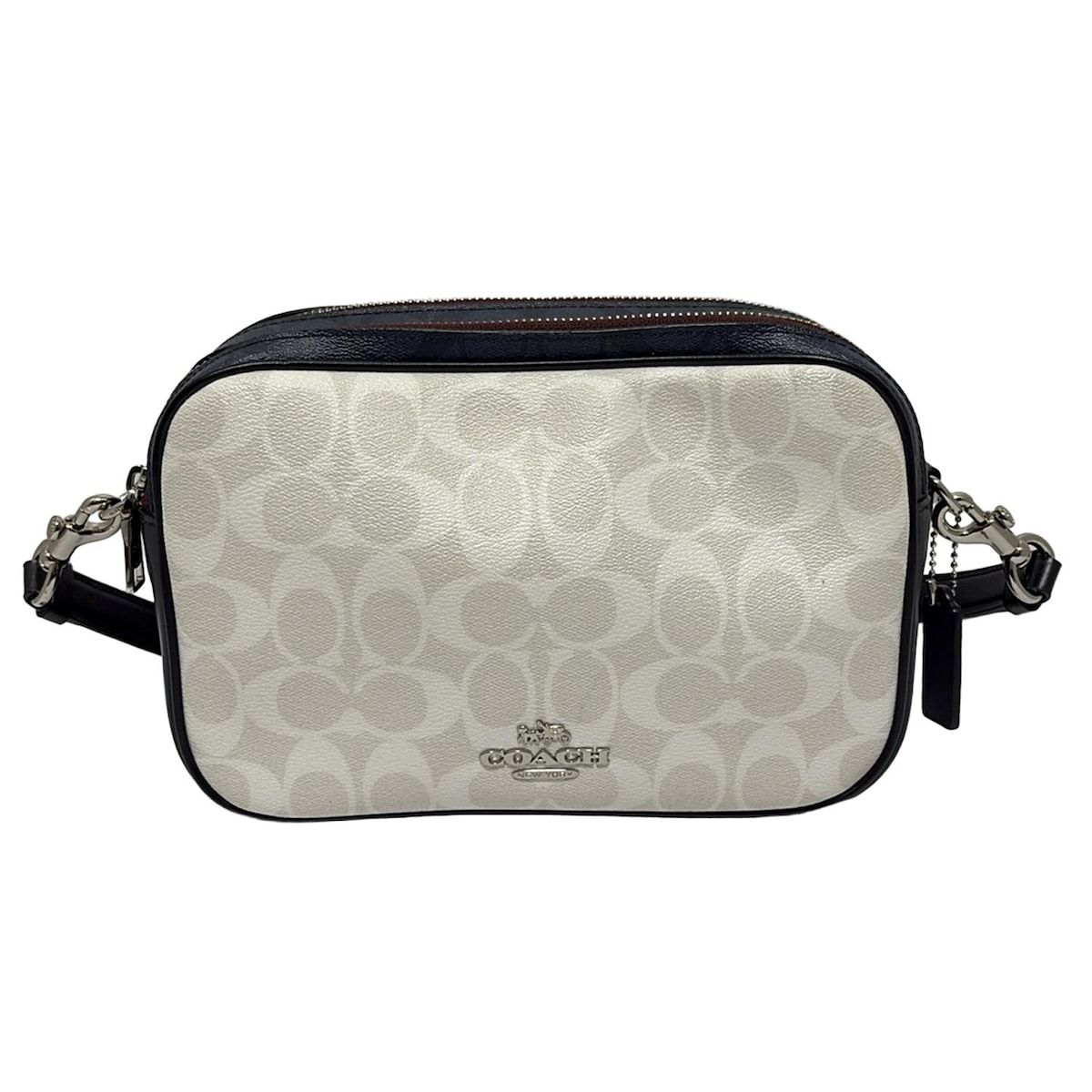 COACH(コーチ) ショルダーバッグ美品 シグネチャー柄 91077 白×ネイビー×ボルドー レザー