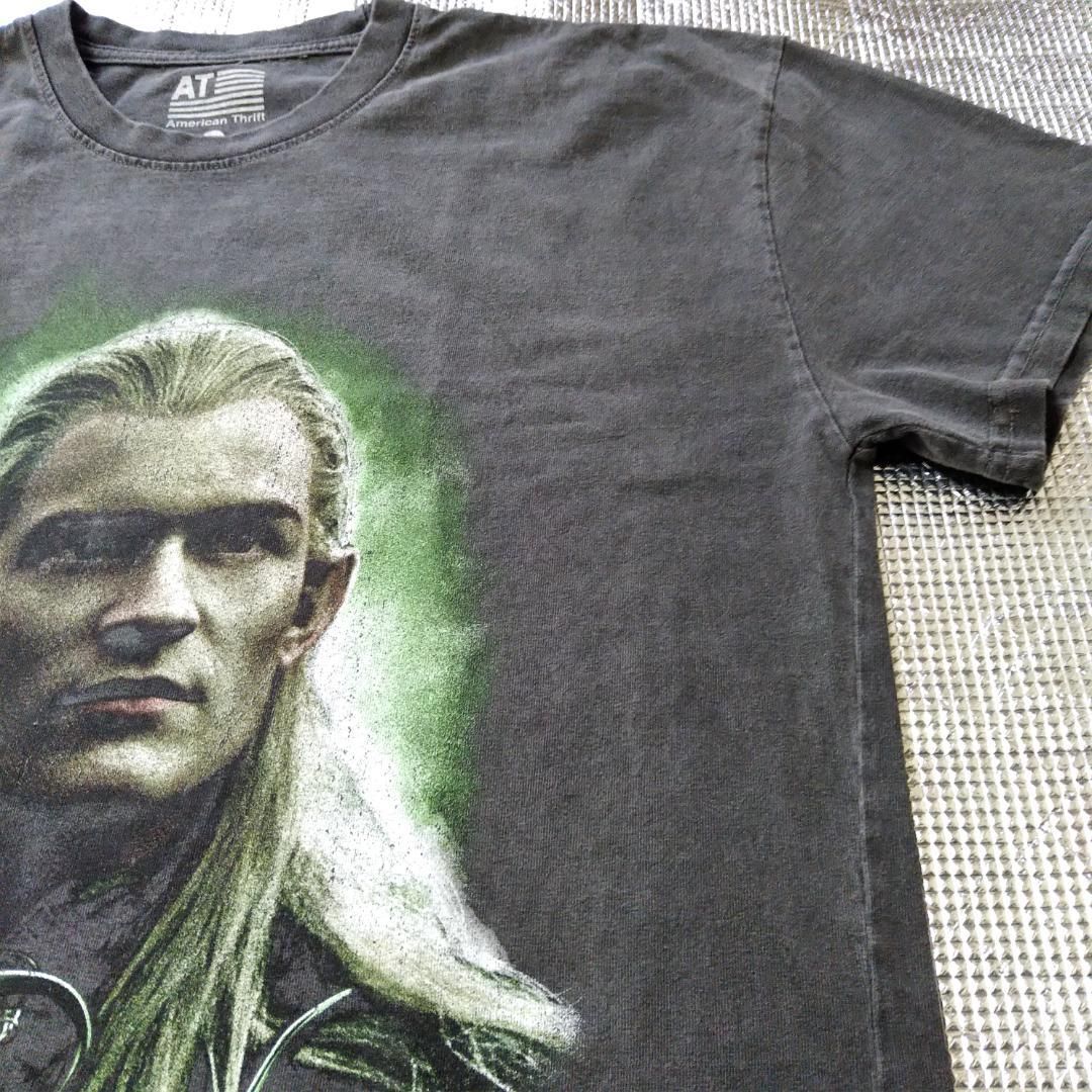 2001 ロードオブザリング tシャツ グレー ヴィンテージ リングプリントXL ロード・オブ・ザ・リング ヴィンテージ加工Tシャツ S 実寸はXLくらい