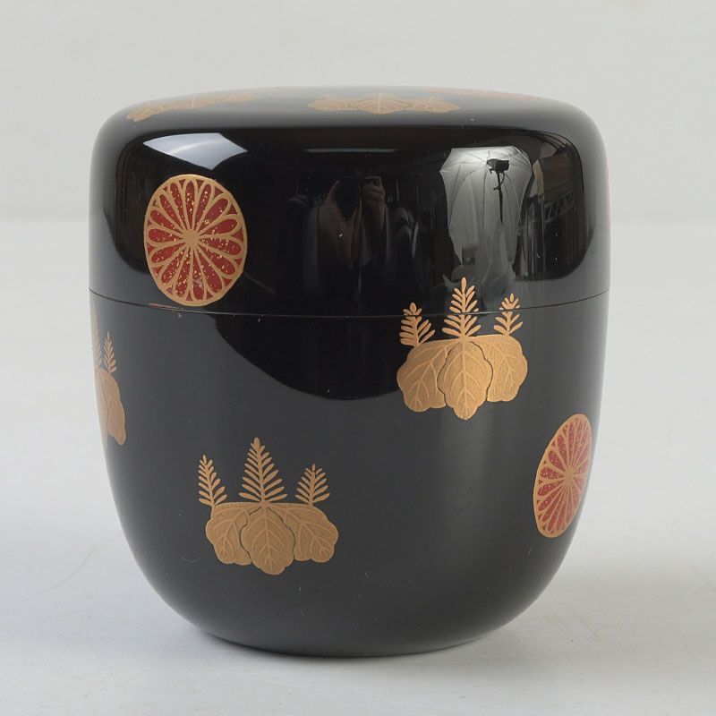 茶道具 山中塗 山下泰園作 高台寺 縁金 中棗 共箱 V 5337