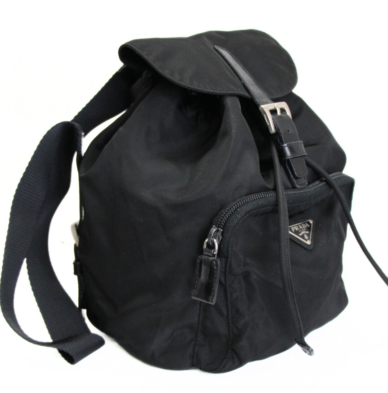プラダ PRADA 三角ロゴ リュックサックWポケット ナイロン 黒 プラダ PRADA 三角ロゴ シングルポケット リュックサック バックパック