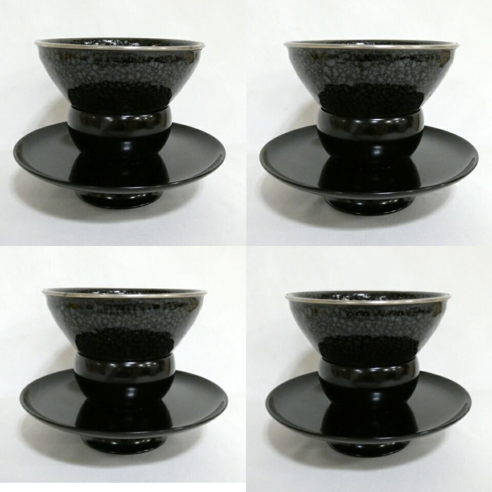 天目台セット】桶谷定一作 油滴 天目茶碗 銀覆輪 と 鈴木光入作 真塗