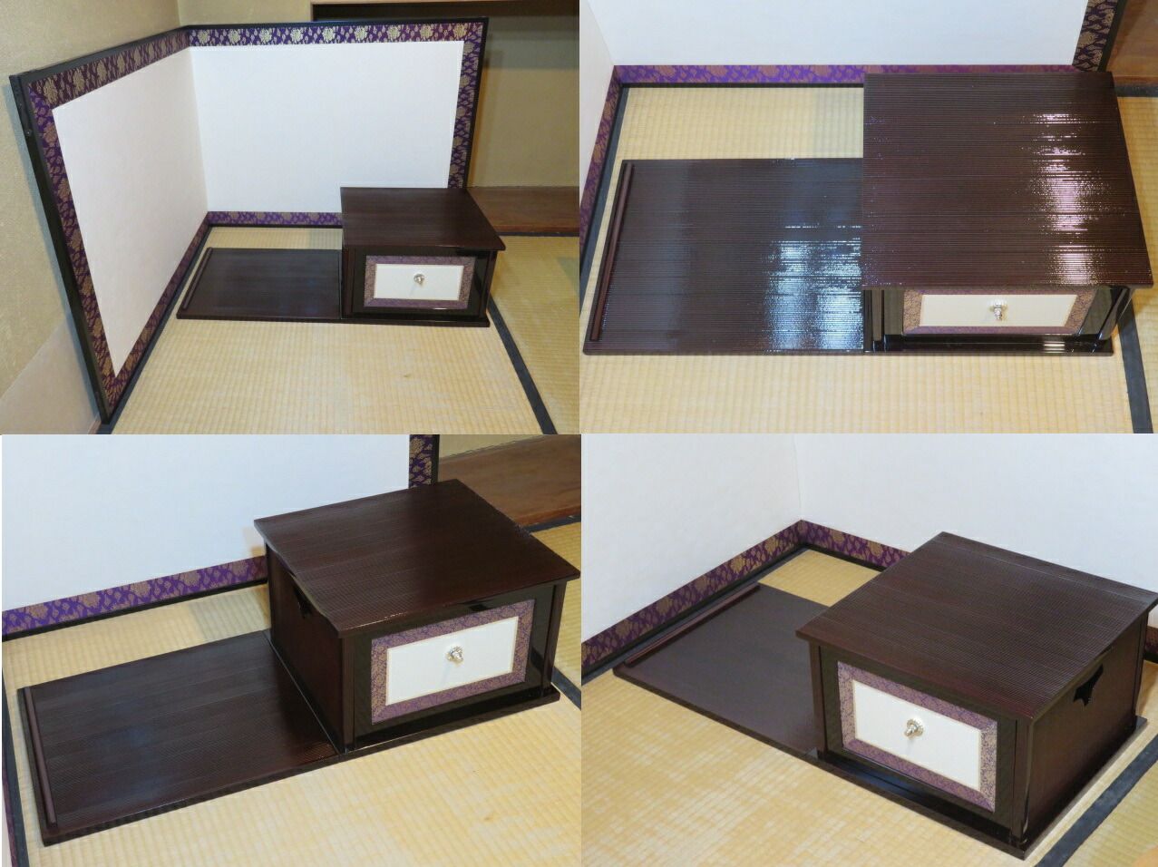 十一月◇特売品）山中塗 戸塚富悦作 即中斎好写 木製溜塗糸目 小袋棚