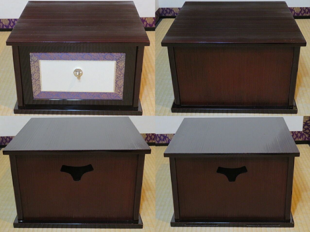 十一月◇特売品）山中塗 戸塚富悦作 即中斎好写 木製溜塗糸目 小袋棚