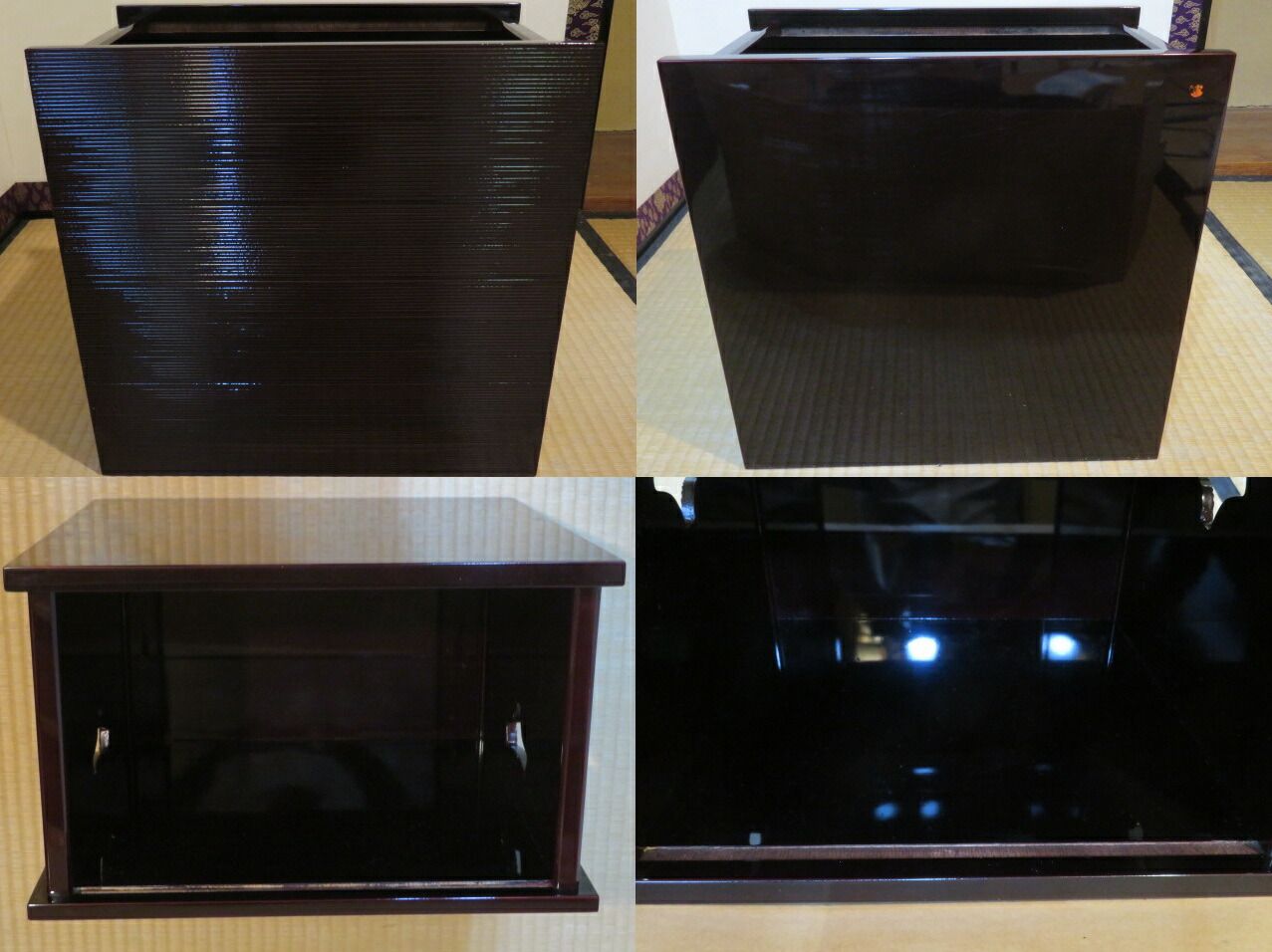 十一月◇特売品）山中塗 戸塚富悦作 即中斎好写 木製溜塗糸目 小袋棚