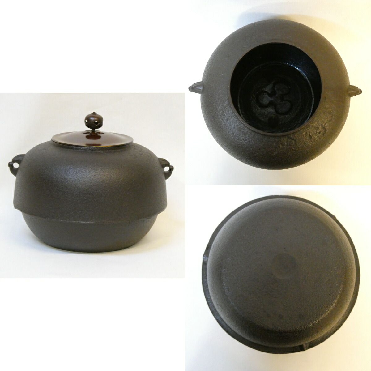 経年未使用品】鋳師 金森浄栄作 唐銅 鬼面風炉 平丸釜添 切合 茶道具