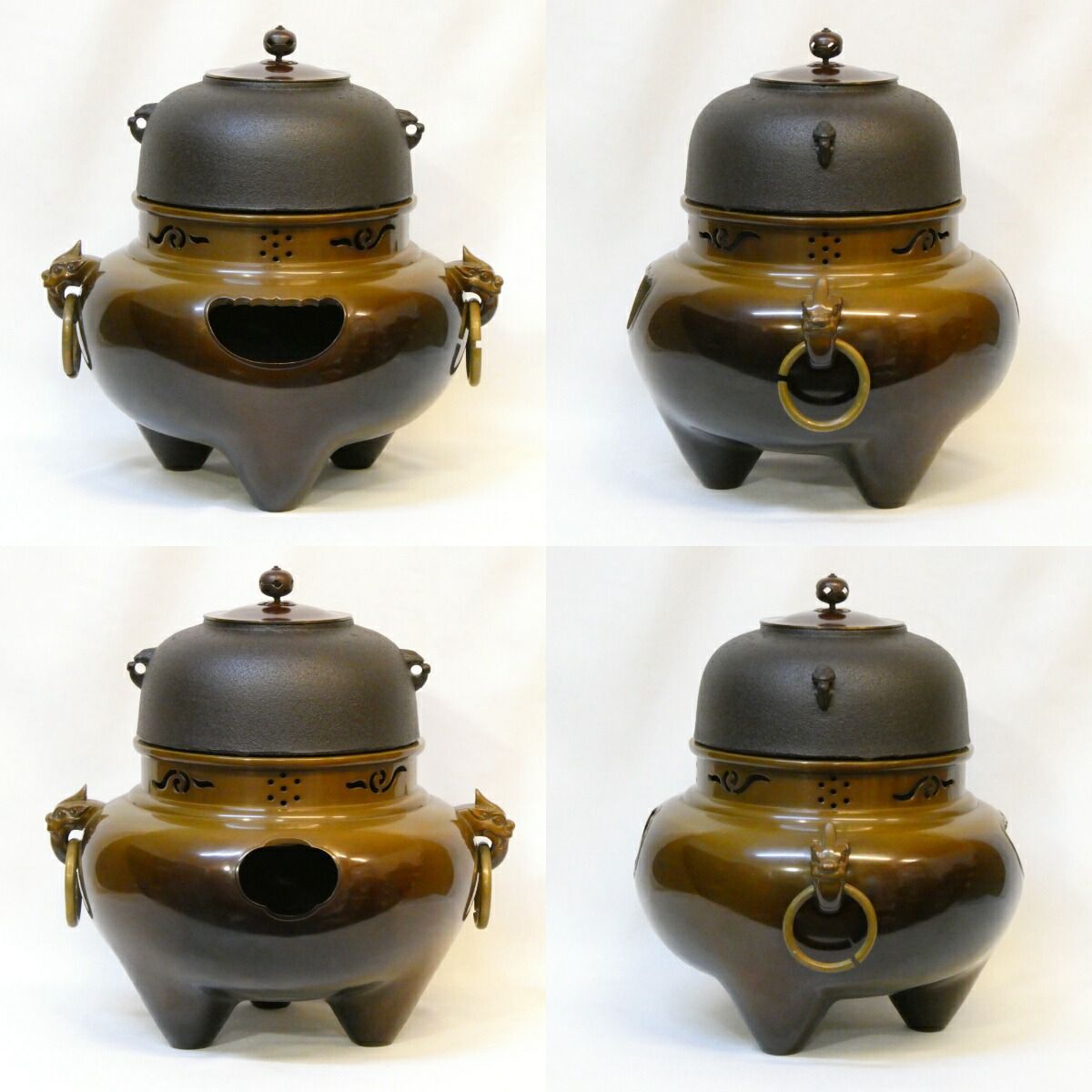 茶道具 未使用保管品 鋳師:金森紹栄作 唐銅鬼面風炉 共箱 釜環 送料込み 茶道具 未使用保管品 鋳師:金森紹栄作 唐銅鬼面風炉 共箱 釜環 送料