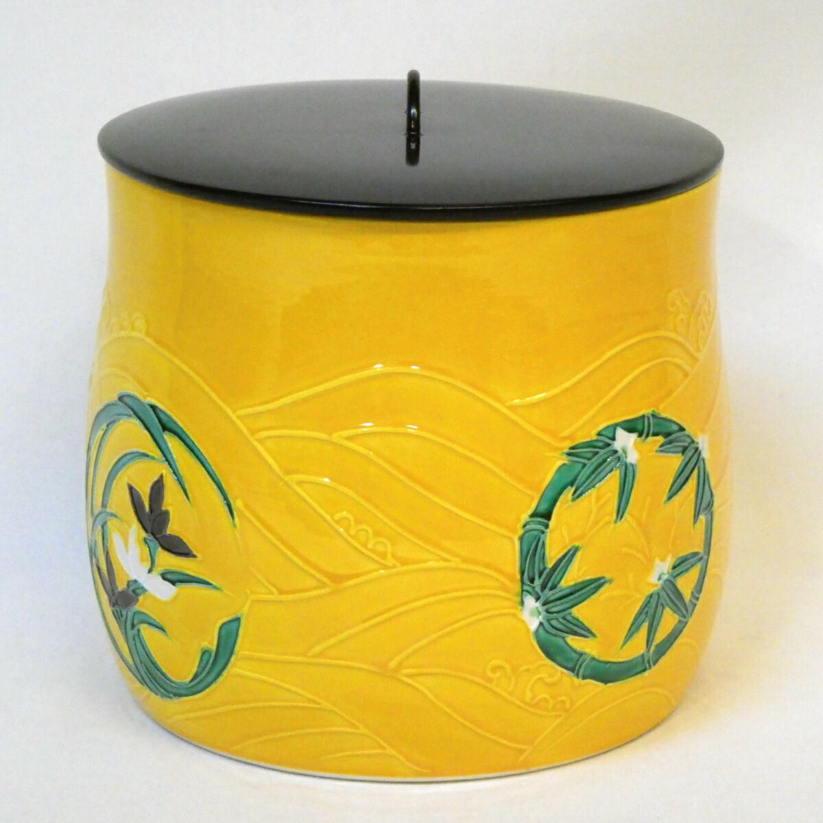 十一月の特売品】三室戸窯（山本一如）作 黄交趾 四季草花 花丸文 水指