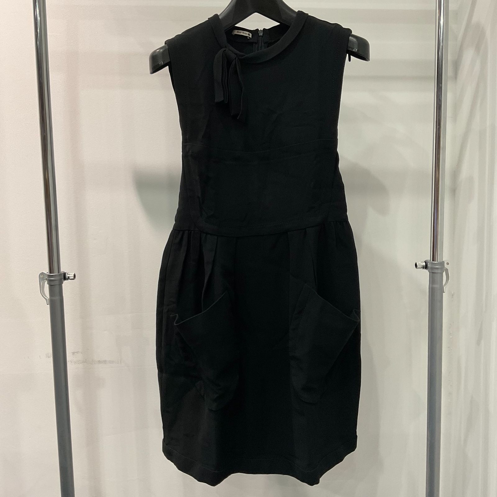 ミュウミュウ ワンピース 黒 ドレス リボン ブラック サイズ40