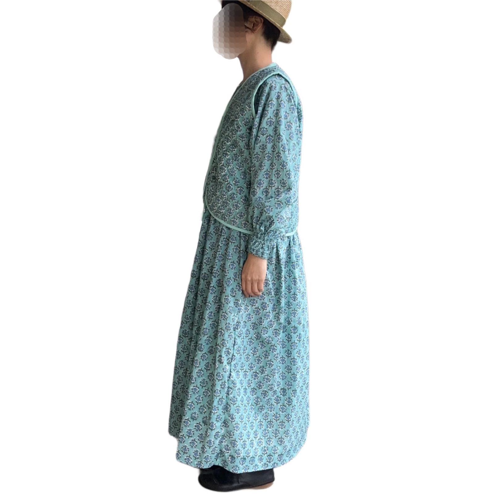 ヨーガンレール 7分袖 ワンピース リネン コットン タック ロング ヨーガンレール 7分袖 ワンピース リネン コットン タック ロング