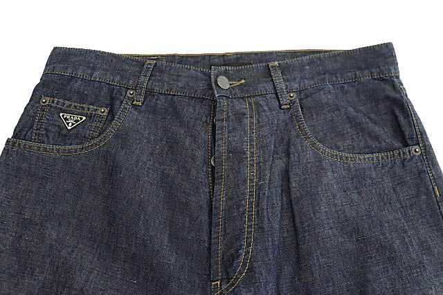 PRADA プラダ ブラックデニムパンツ5ポケット デニム パンツ 三角プレート PRADA 23ss 美品 プラダ トライアングルロゴ 5ポケット デニム パンツ