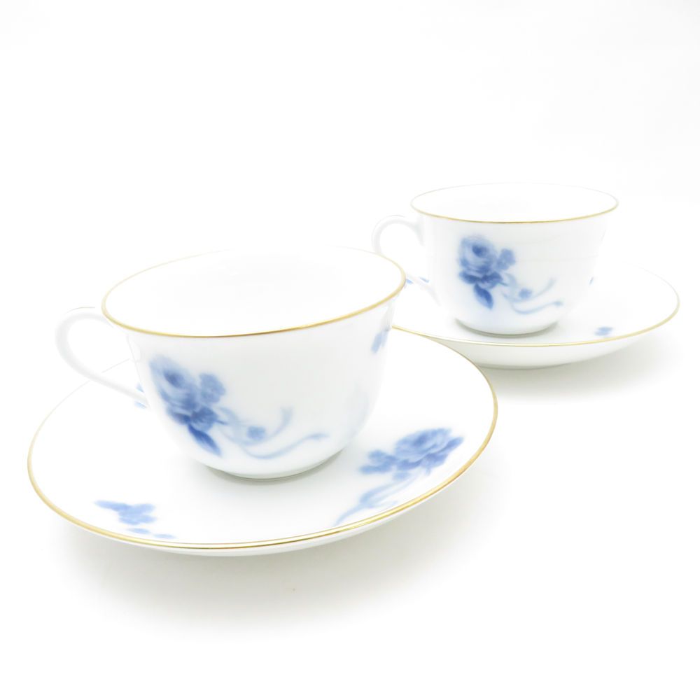 美品 OKURA 大倉陶園 ブルーブーケ カップ＆ソーサー 2客 ペア 碗皿