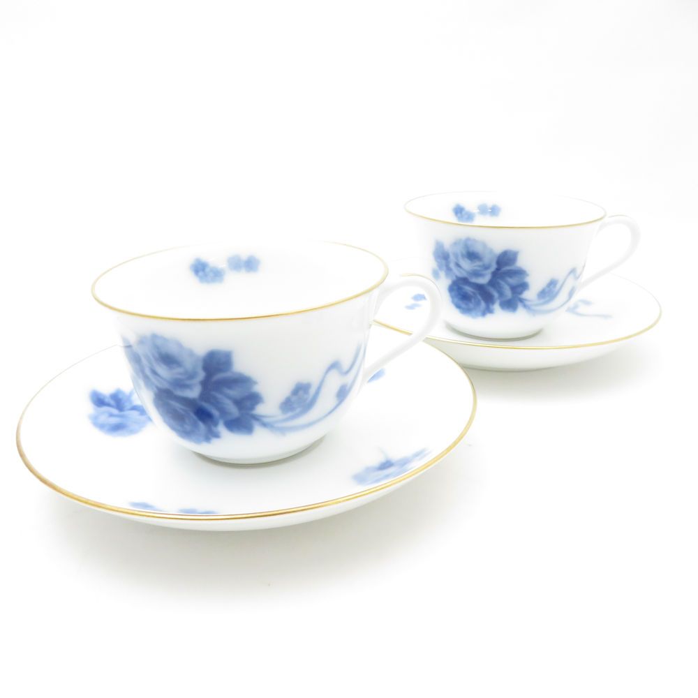 美品 OKURA 大倉陶園 ブルーブーケ カップ＆ソーサー 2客 ペア 碗皿
