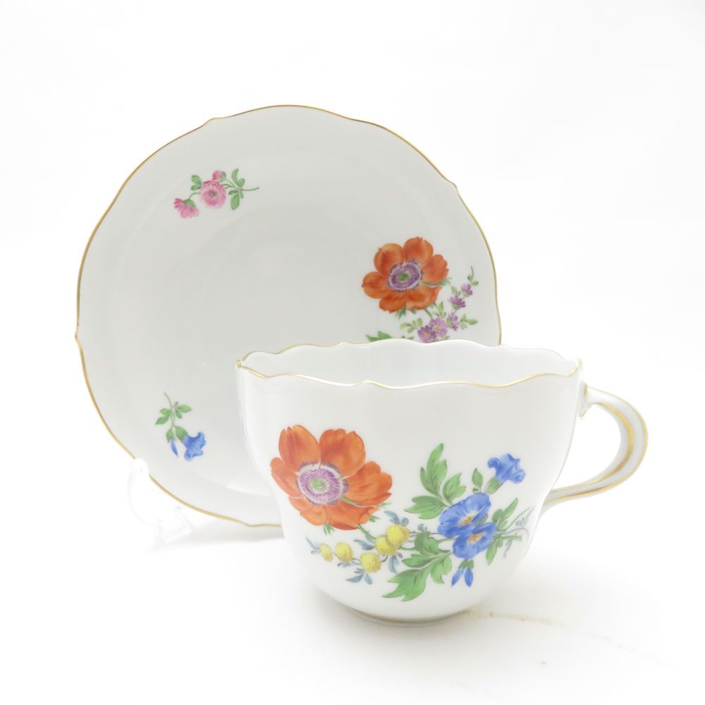 MEISSEN 2脚 美品 MEISSEN マイセン ベーシックフラワー 三つ花 カップ＆ソーサー