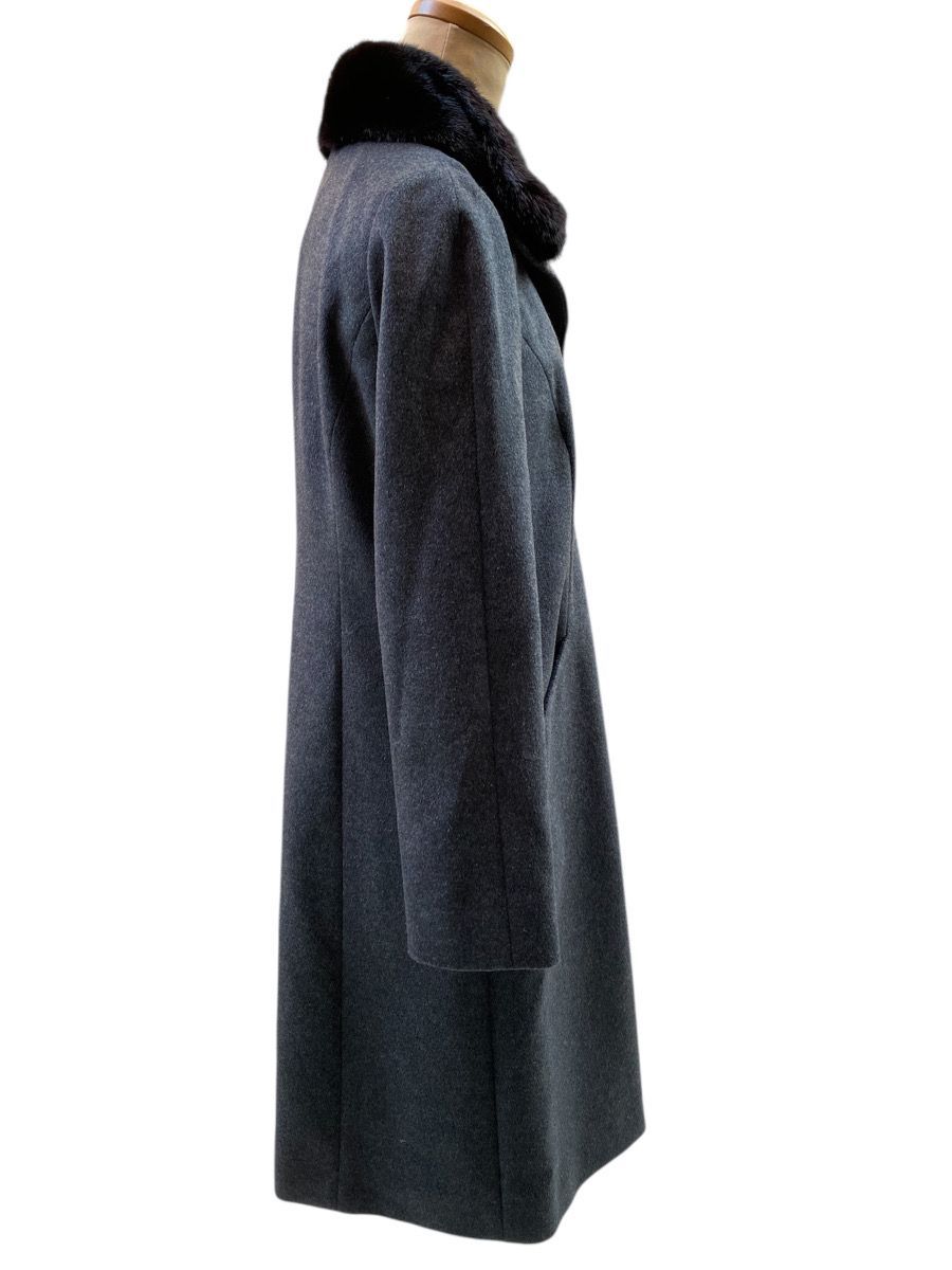 極美品✨レリアン ロングコート　カシミヤ100 ミンクファー グレー　XL 11952-095☆ 極美品 Leilian レリアン カシミヤ100% ロングコート