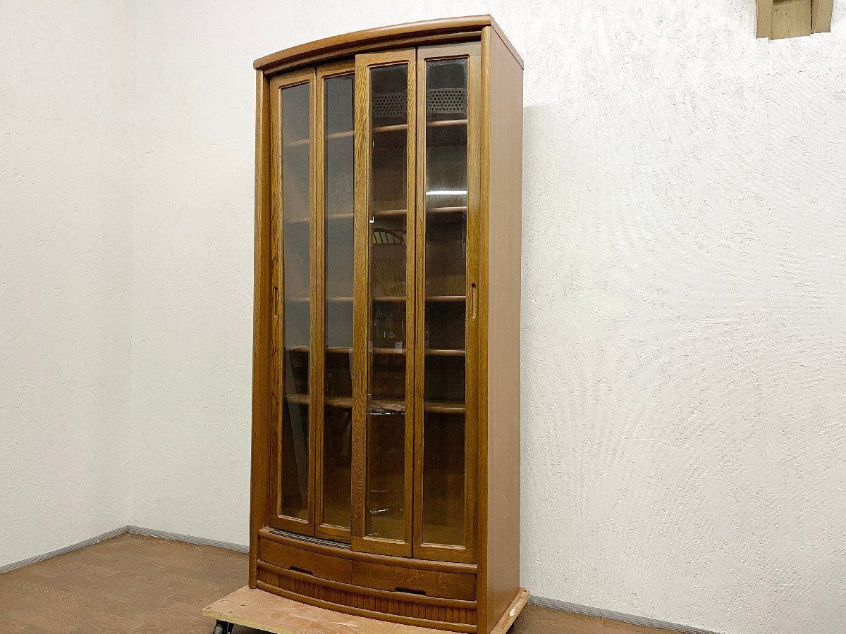 ○浜本工芸 ガラス扉付き本棚 書棚 ブックシェルフ 飾り棚 収納家具