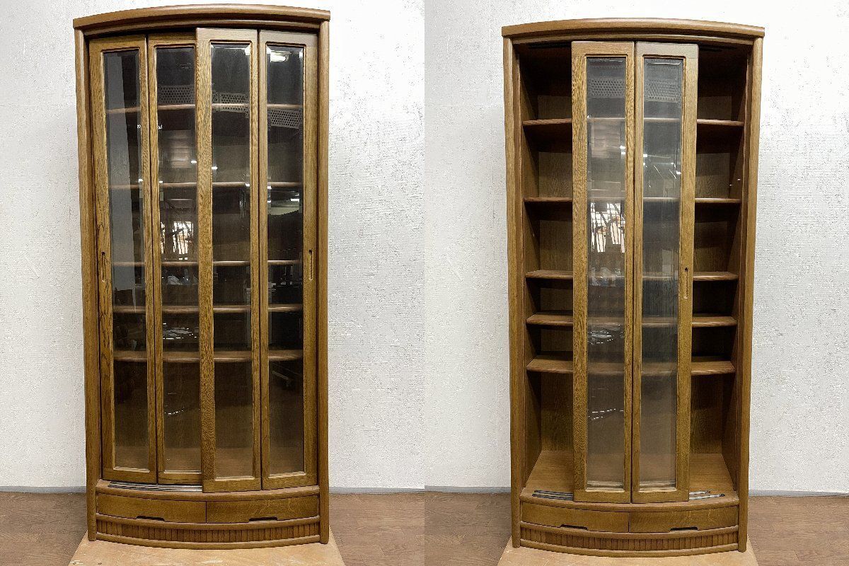 ○浜本工芸 ガラス扉付き本棚 書棚 ブックシェルフ 飾り棚 収納家具