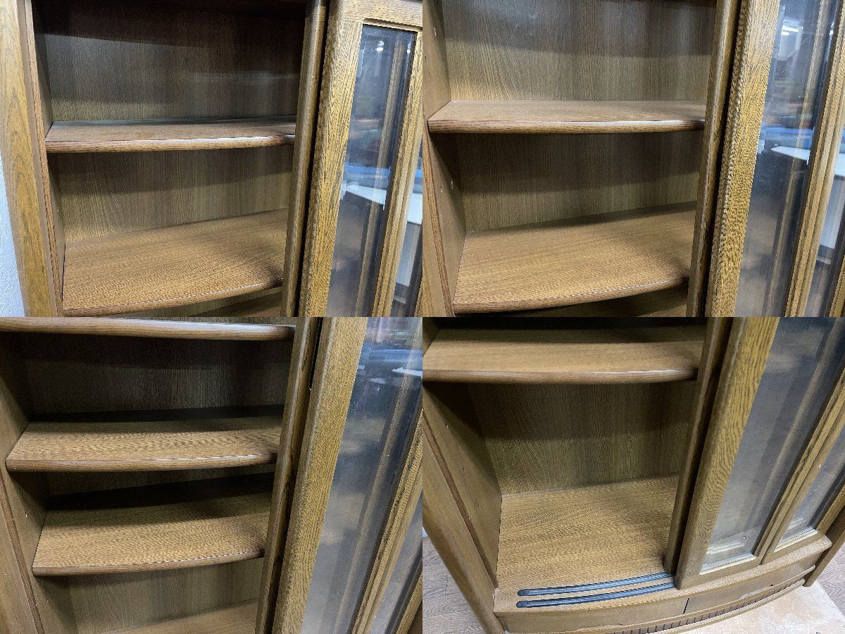 ○浜本工芸 ガラス扉付き本棚 書棚 ブックシェルフ 飾り棚 収納家具