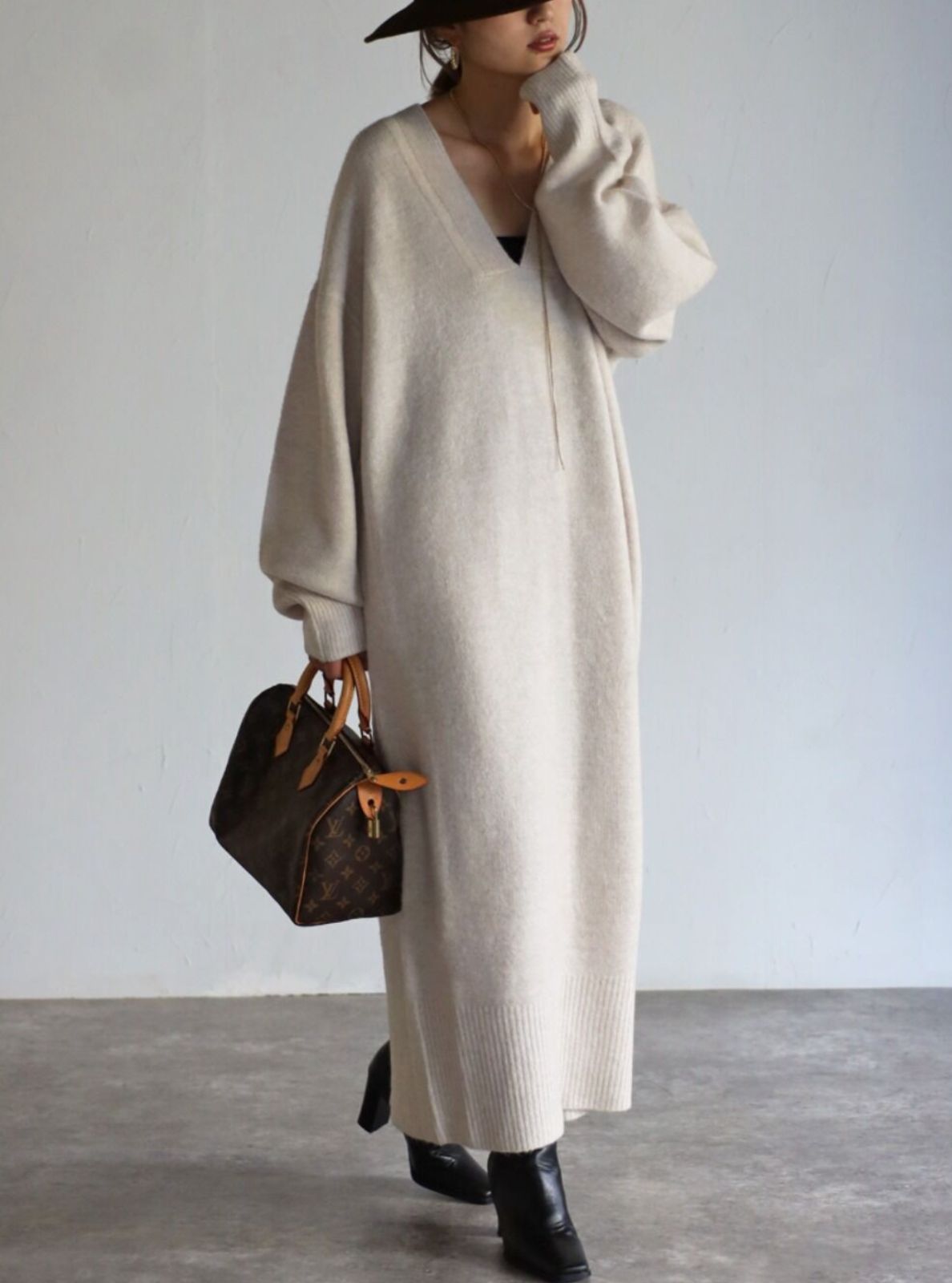 レリル lelill ウールライク ガンジーワンピース ロング ニット