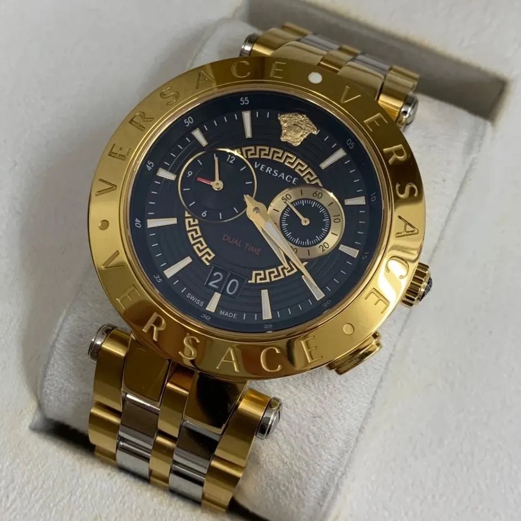 稼働品・美品】VERSACE ヴェルサーチ V-RACE デュアルタイム 腕時計 