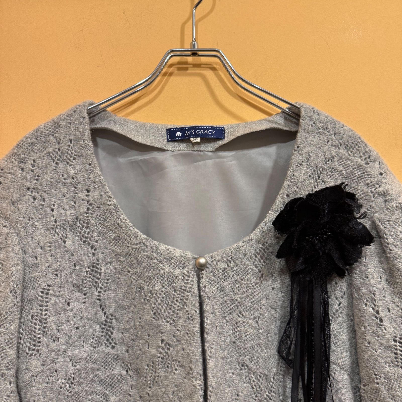 M'S GRACY アンゴラ混 ショート丈 カーディガン ボレロ ノーカラー