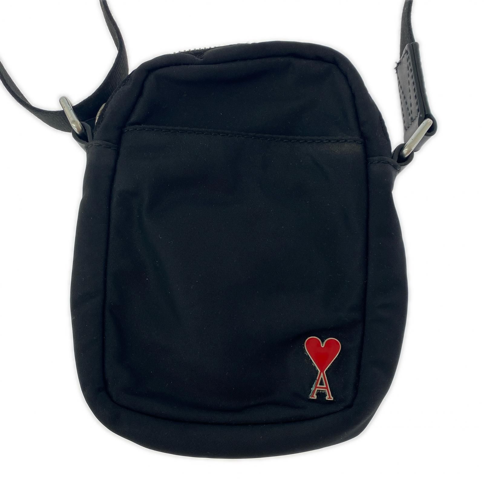 ami ブラック ショルダーバッグ AMI PARIS アミパリ ナイロン ミニ