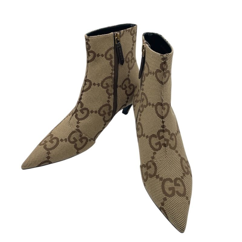 ［美品]GUCCI グッチ　GG キャンバス　ロゴ　ブーツ　ベージュ 中古・古着通販】GUCCI (グッチ) GGキャンバスミッドヒールブーツ