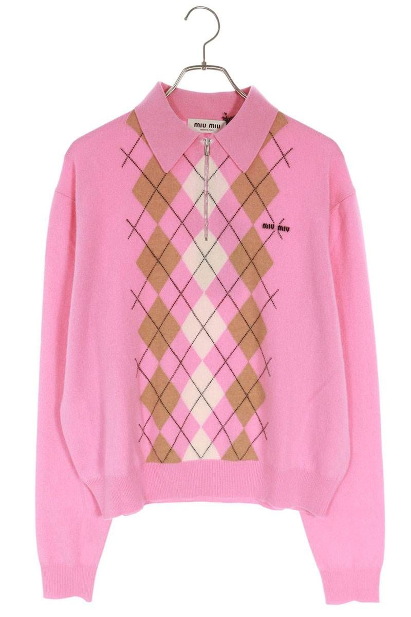 24年ミュウミュウ⭐️ロゴ入りカシミヤウールポロニット⭐️size40 MIU