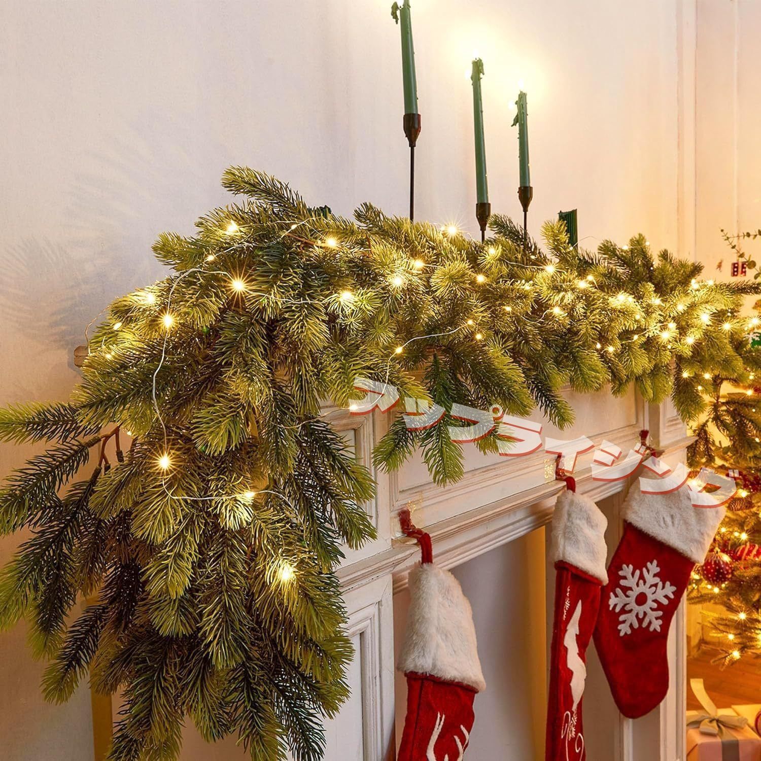 クリスマスの飾り クリスマス籐ガーランド クリスマス籐 ガーランド 2m 籐 LEDライト付き 大きいオーナメント