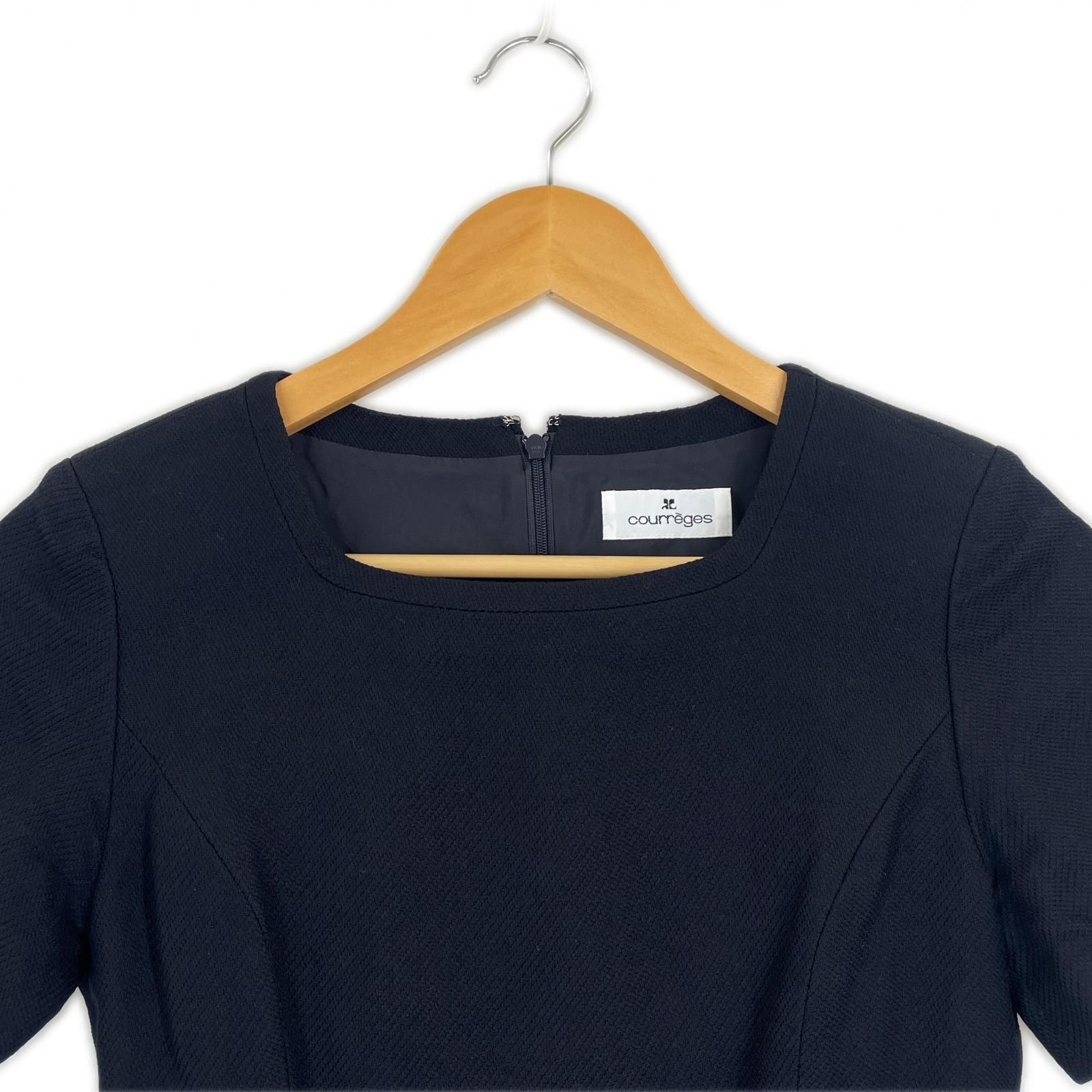 美品 courreges クレージュ 無地 春夏 SS ワンピース ウール ブラック