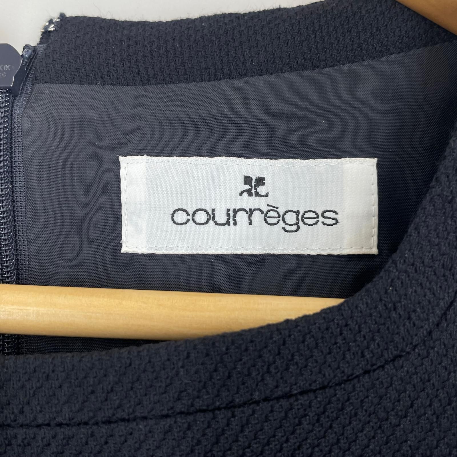 美品 courreges クレージュ 無地 春夏 SS ワンピース ウール ブラック