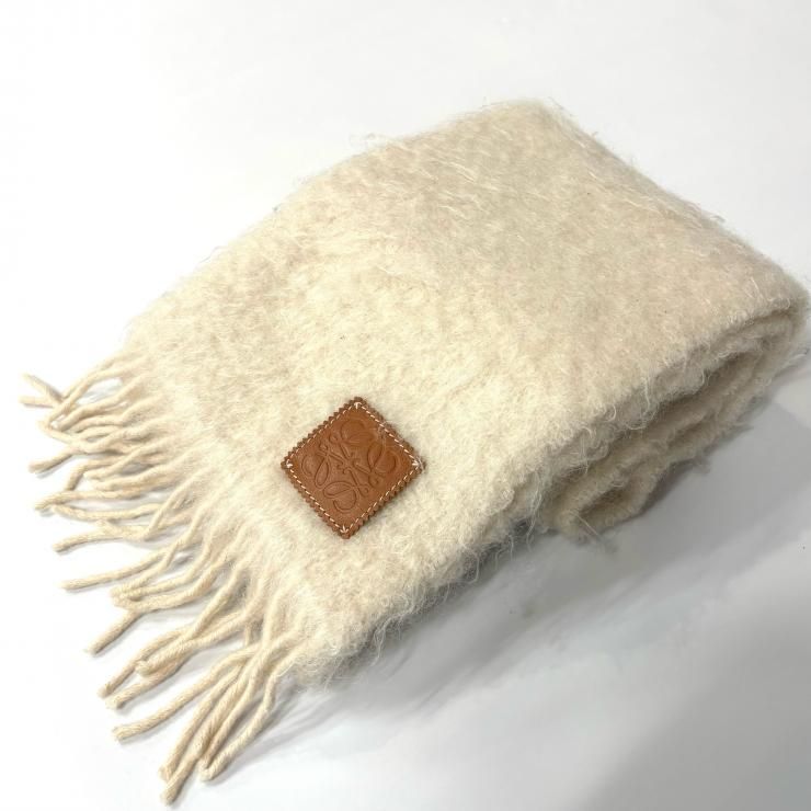 ロエベ LOEWE アナグラム マフラー モヘア ウール アイボリー ストール