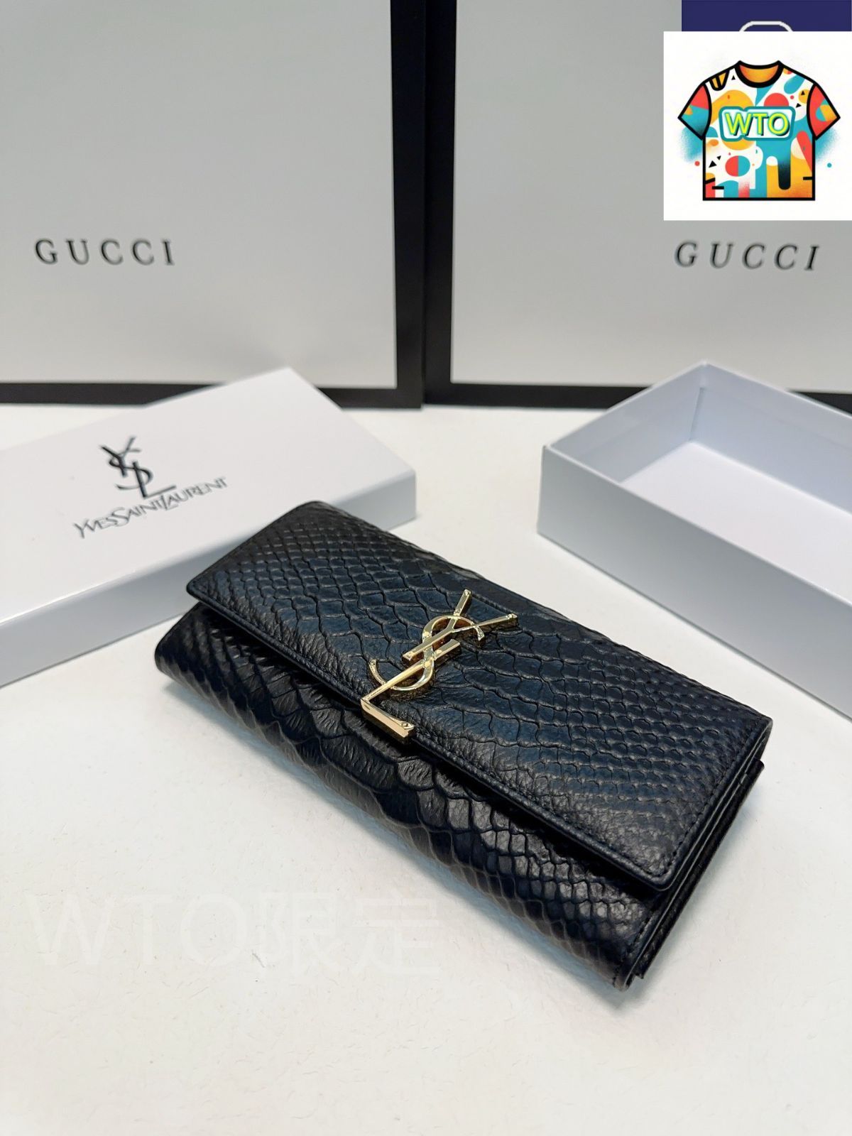 今日特価】YSL セイントローラン クロコダイル柄小牛皮財布 質感に優れ