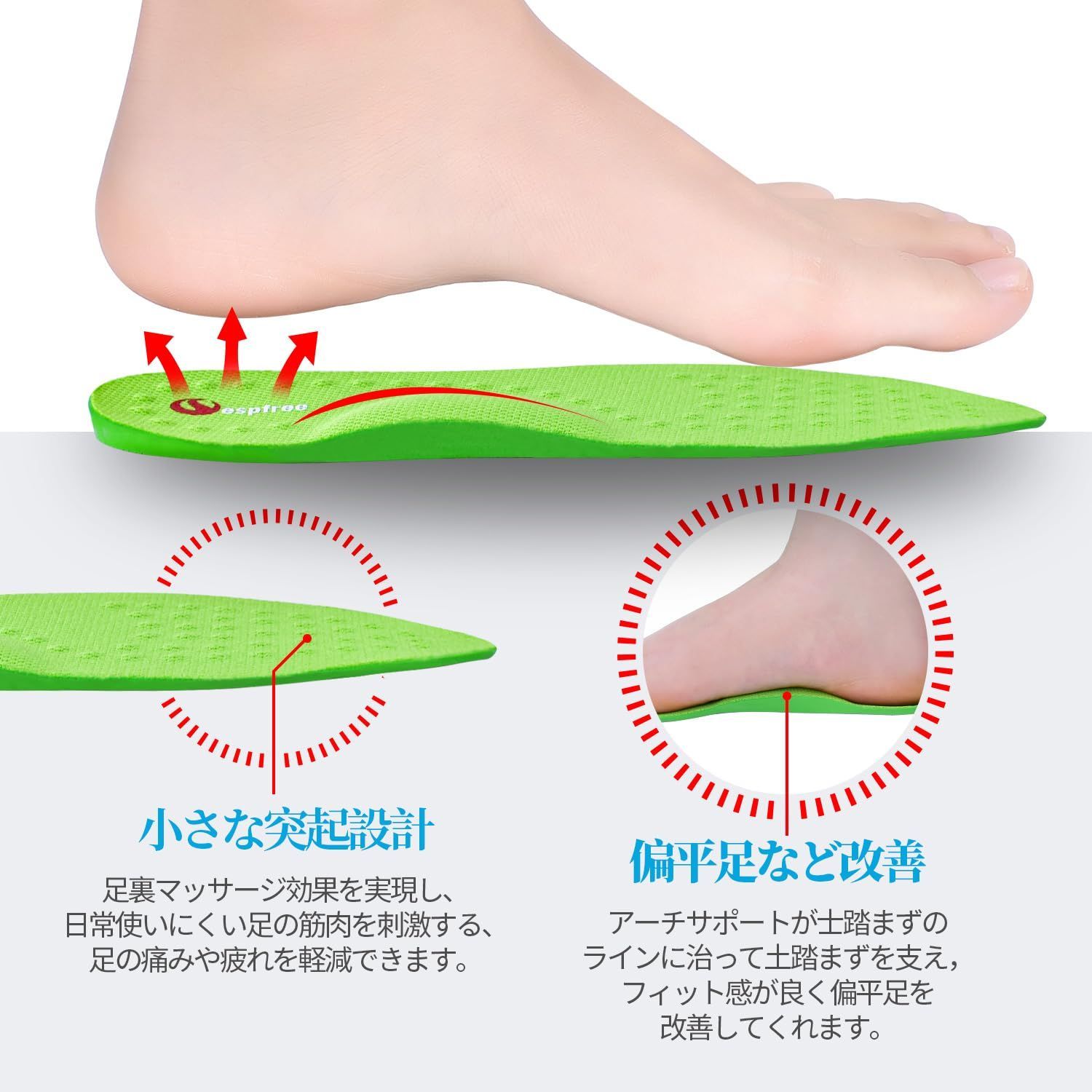 扁平足 アーチサポート 中敷き 靴 ソールインソール 矯正足サポート インソール X脚矯正 中敷き 土踏まずインソール 扁平足 アーチ