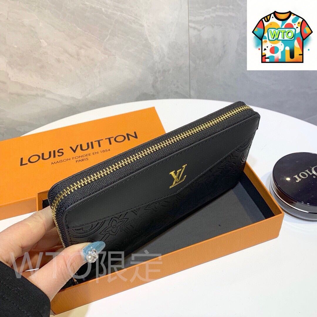 LOUIS VUITTON ブラック レザー 長財布　エンボス ルイヴィトン エンボス加工 モノグラム レザーウォレット 長財布