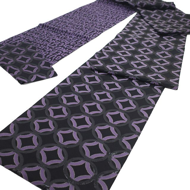 新古品】 袋帯 未使用 正絹 京都 西陣 全通 銀糸 黒箔糸 黒 紫 輪繋ぎ