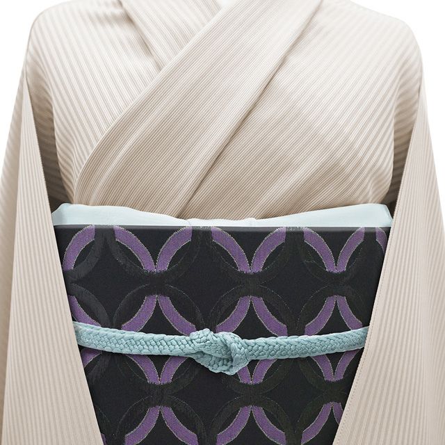 未使用❤西陣袋帯「宮廷有職文様」 プラチナ色　金糸銀糸　フォーマル 新古品】 袋帯 未使用 正絹 京都 西陣 全通 銀糸 黒箔糸 黒 紫 輪繋ぎ