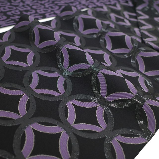 新古品】 袋帯 未使用 正絹 京都 西陣 全通 銀糸 黒箔糸 黒 紫 輪繋ぎ