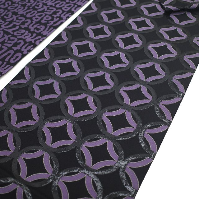 新古品】 袋帯 未使用 正絹 京都 西陣 全通 銀糸 黒箔糸 黒 紫 輪繋ぎ