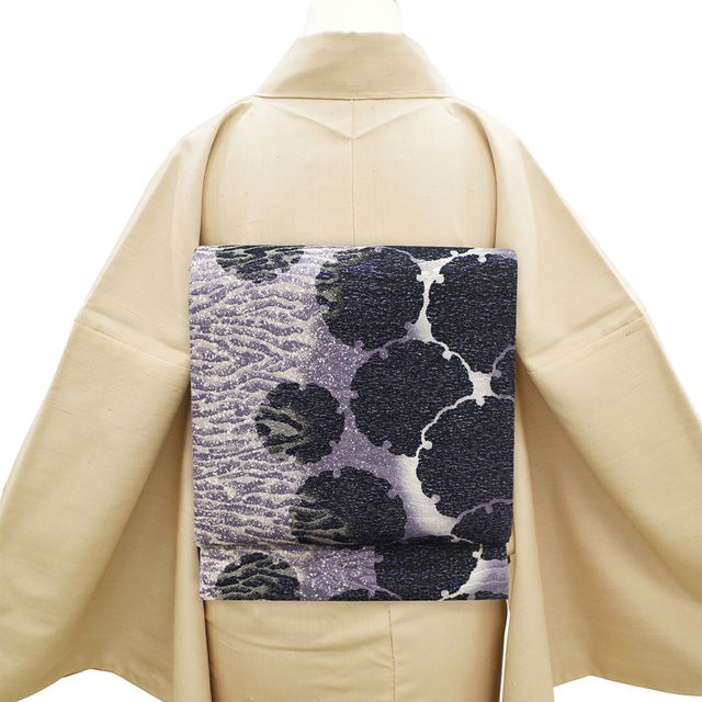 新古品】 袋帯 未使用 正絹 京都 西陣 全通 染め帯 染帯 金通し 黒 紫