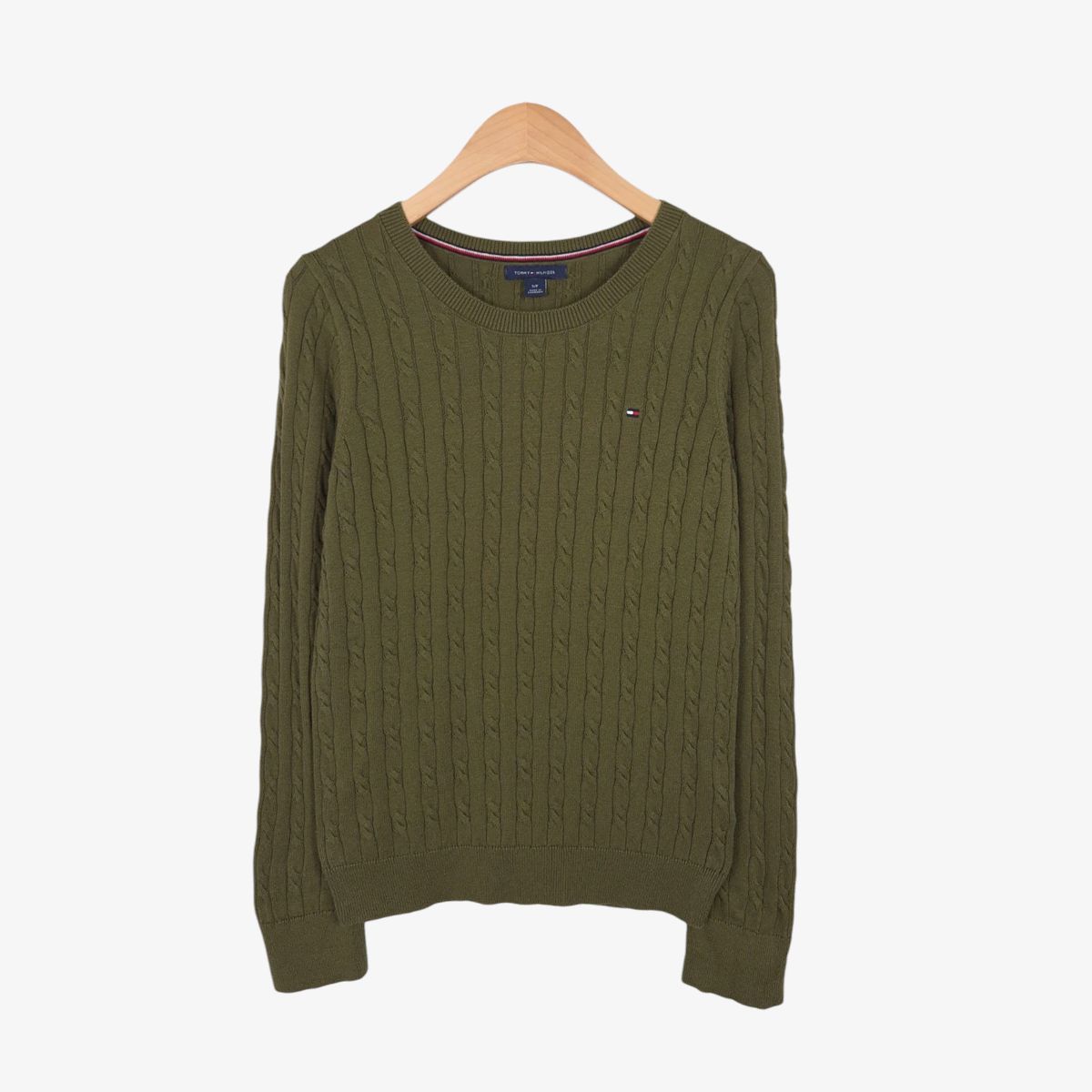 55 トミーヒルフィガー カーキ ケーブル コットン ニット - メルカリ