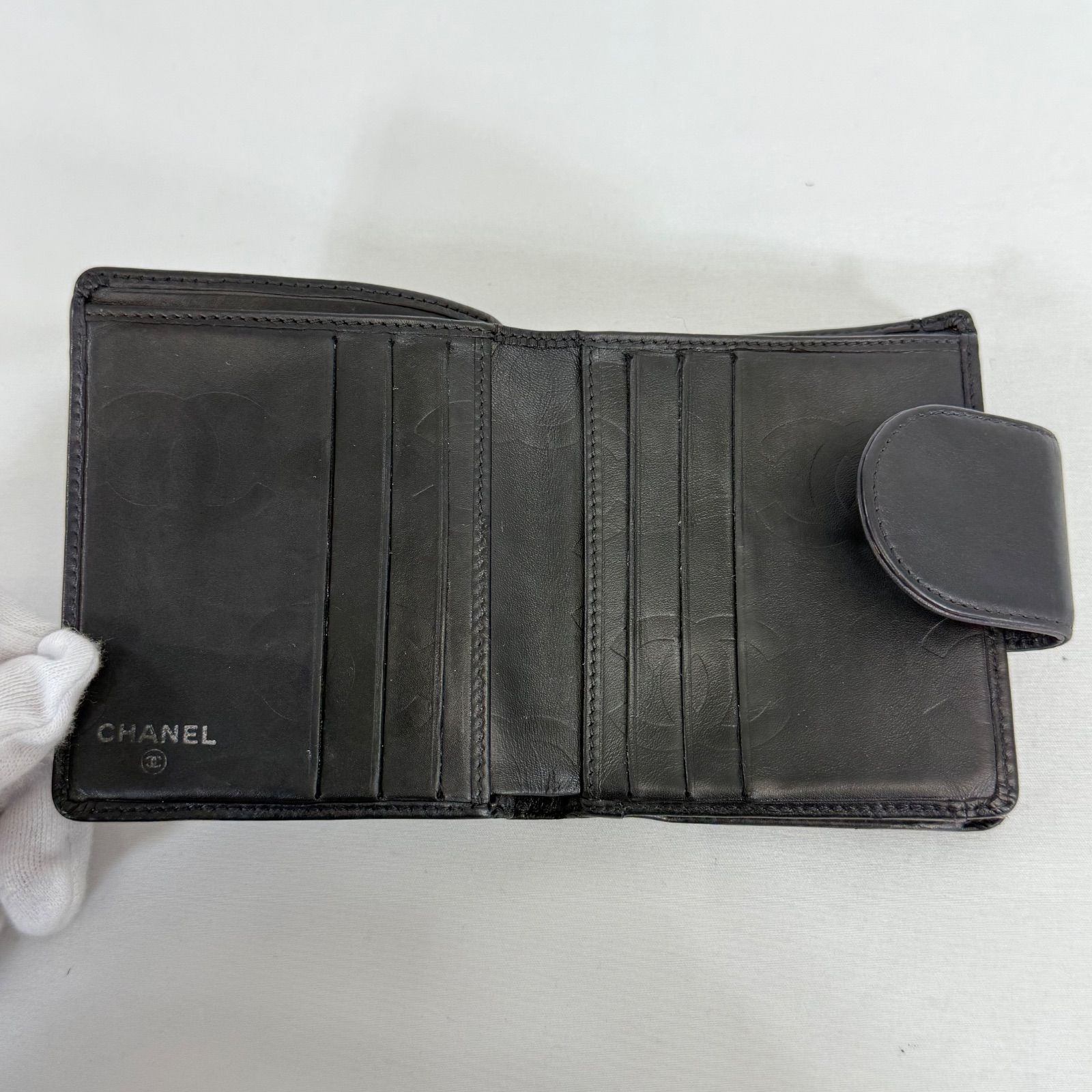 人気・美品】CHANEL シャネル ラムスキン カンボンライン がま口 二