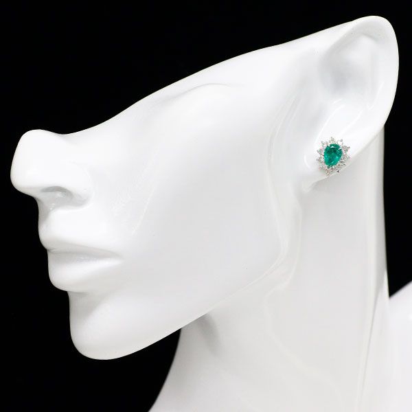 Pt900 ペアシェイプ エメラルド ダイヤモンド ピアス 1.46ct D1.10ct