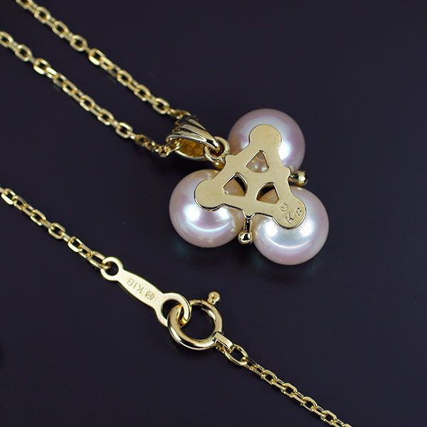 ミキモト K18YG アコヤ真珠 ダイヤモンド ペンダントネックレス 径約