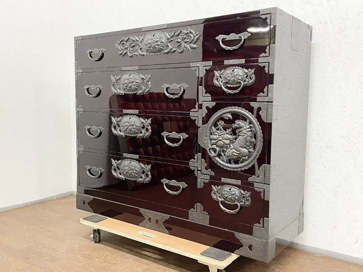 ◇綺麗 仙台箪笥 欅産業 八重樫今朝吉作 野郎箪笥 漆塗り鏡面 和箪笥